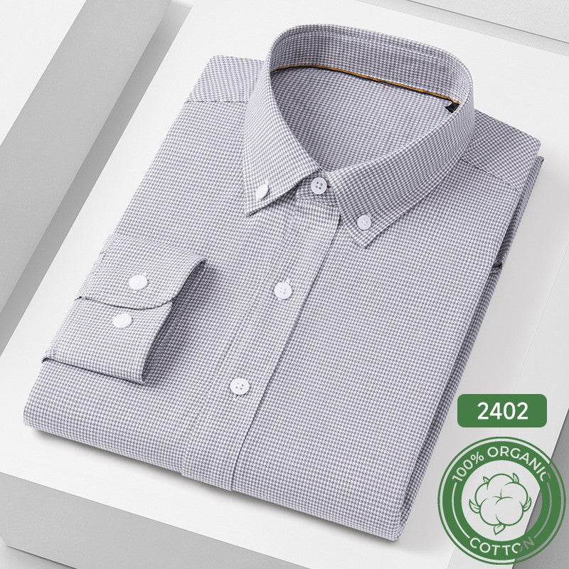Fashion hight qulity 100%cotton casual long-sleeve shirts for men slim fit formal plain shirt houndstooth plaid top Pink clothes
