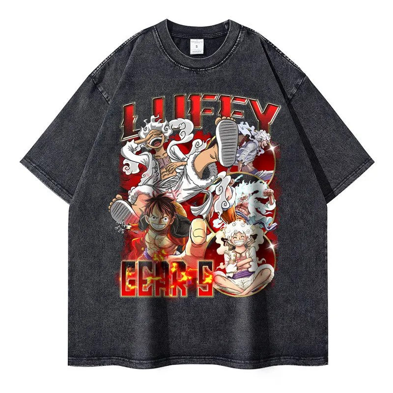 Nami Short Sleeve T-shone Streetwear Vintagewashing Anime Tshirt Exploding Popular T-shirt Crew Neck Other Material