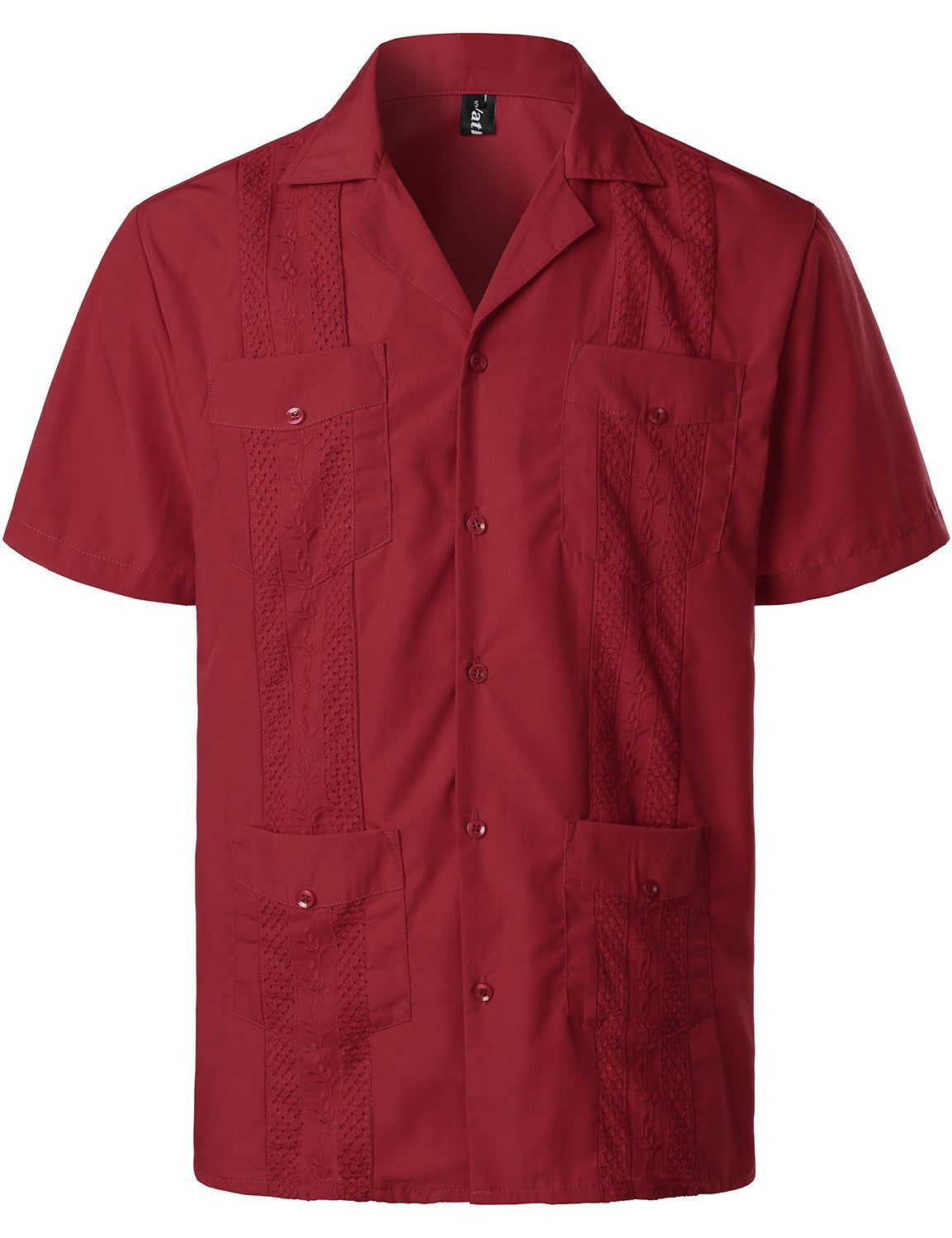 Men's Traditional Cuban Camp Collar Guayabera Shirts Short Sleeve Embroidered Mexican Caribbean Style Beach Shirts with 4 Pocket