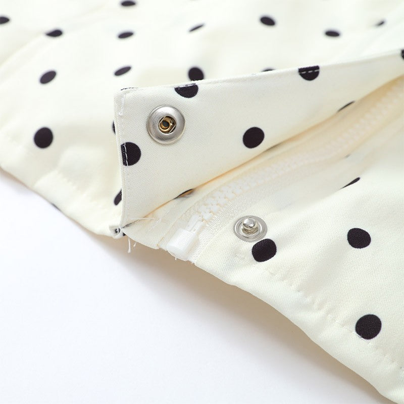 Polka Dot Stand Neck Short Jackets Women Fashion Long Sleeve Patchwork Contrast Slim Coats Casual Lady Street Commute Outerwear