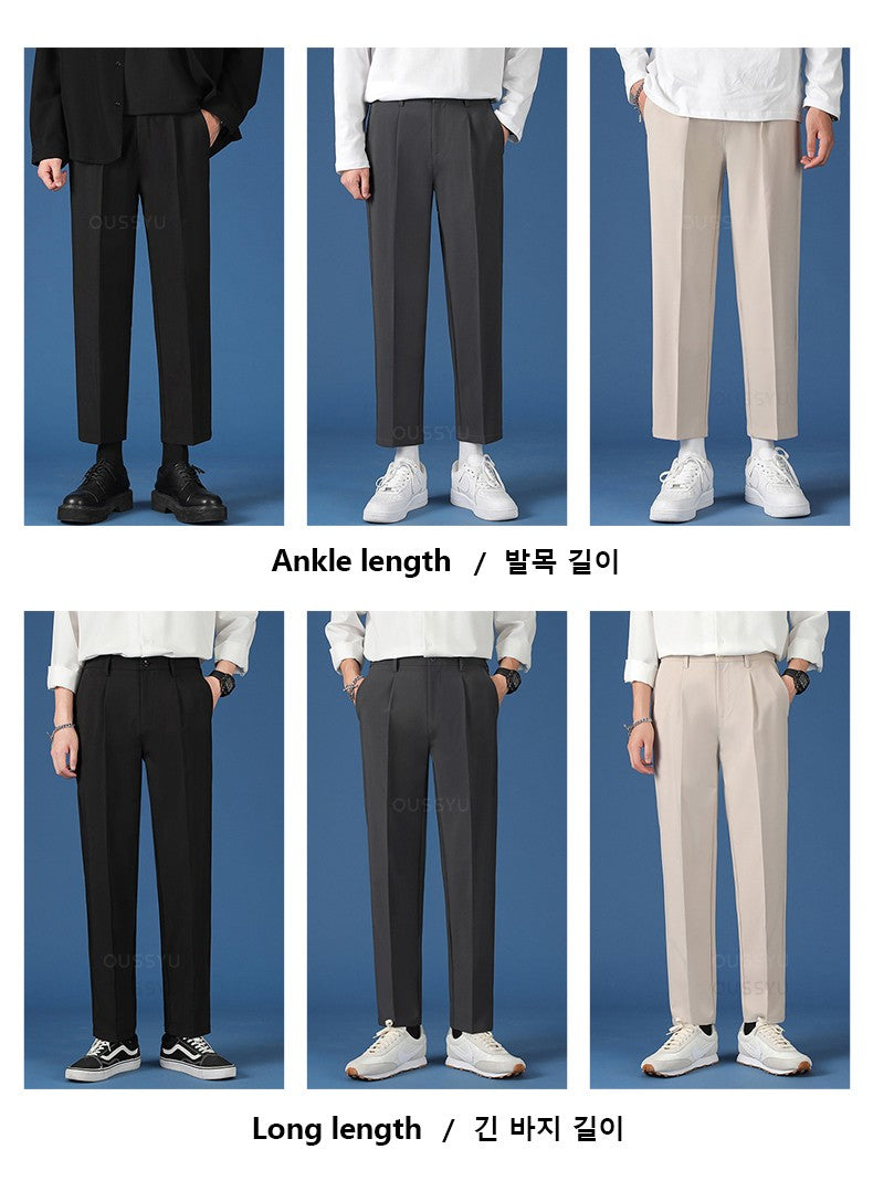 Spring Summer New Smooth Pendulous Suit Pants Men Business Long Trousers Korean Formal Ankle Length Pant Male Plus Size 40