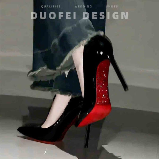 High-heeled women's slim heel spring/autumn new style black sole pointed toe single shoes in 2025