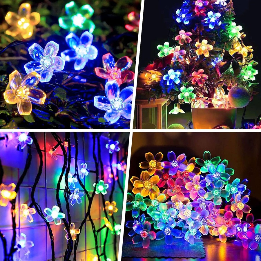 Solar Led String Lights Outdoor Cherry Flowers String Lights With 8 Modes Lighting Camping Garden Christmas Decor Solar Lamp