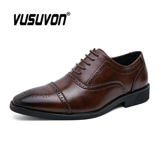 Men Oxfords Brogue Shoes Fashion Breathable Split Leather 38-48 Size Boys Black Soft Outdoor Casual Autumn Mules Dress Flats