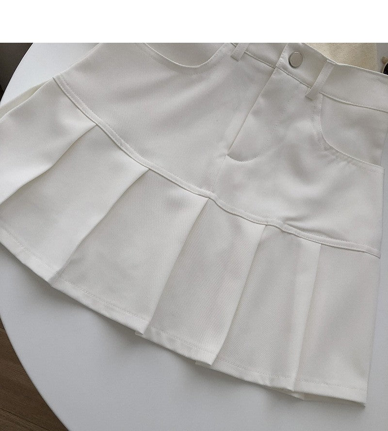 Y2K Vintage High Waist Pleated Skirt Women College Style Uniforms Safety Pants M