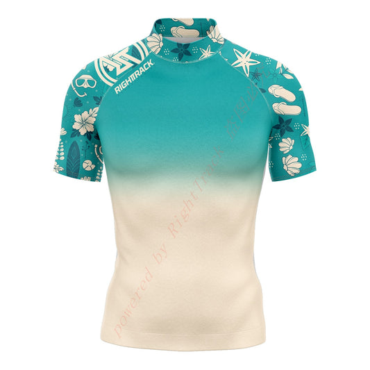 Men's Short Sleeve Surfing Shirt Nautical Diary Lycra Rashguard For Surf Sportswear Beach Swimwear UPF50 Clothes