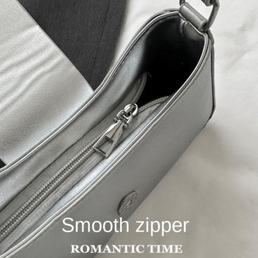 Silver Shoulder Bags for Women 2024 Classic Y2K Small Purse Glossy PU Leather Luxury Brand Female Underarm Handbags Daily Bag