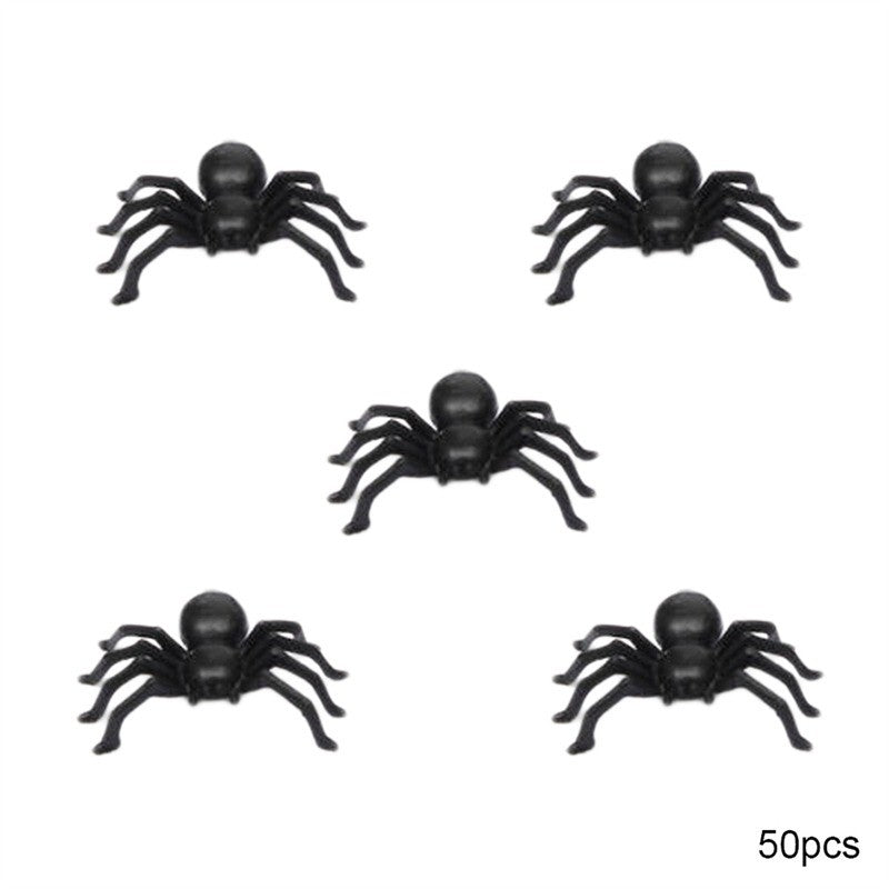 50Pcs Plastic Black Spider Trick Toys Halloween Haunted House Prop Decorations Christmas Children'S Day Gift 2025