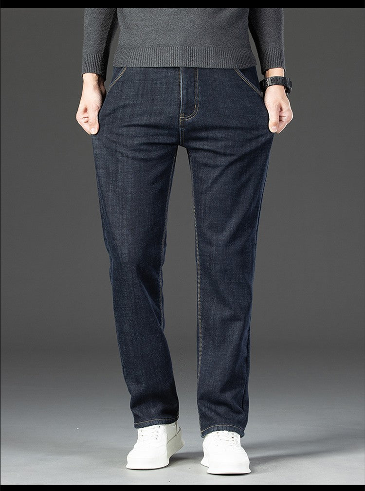 28-40 Large Size Winter Men Plush Thick Fleece Trouser Lambswool Thermal Jeans Casual Pants Windproof Warm Cotton Denim Pants