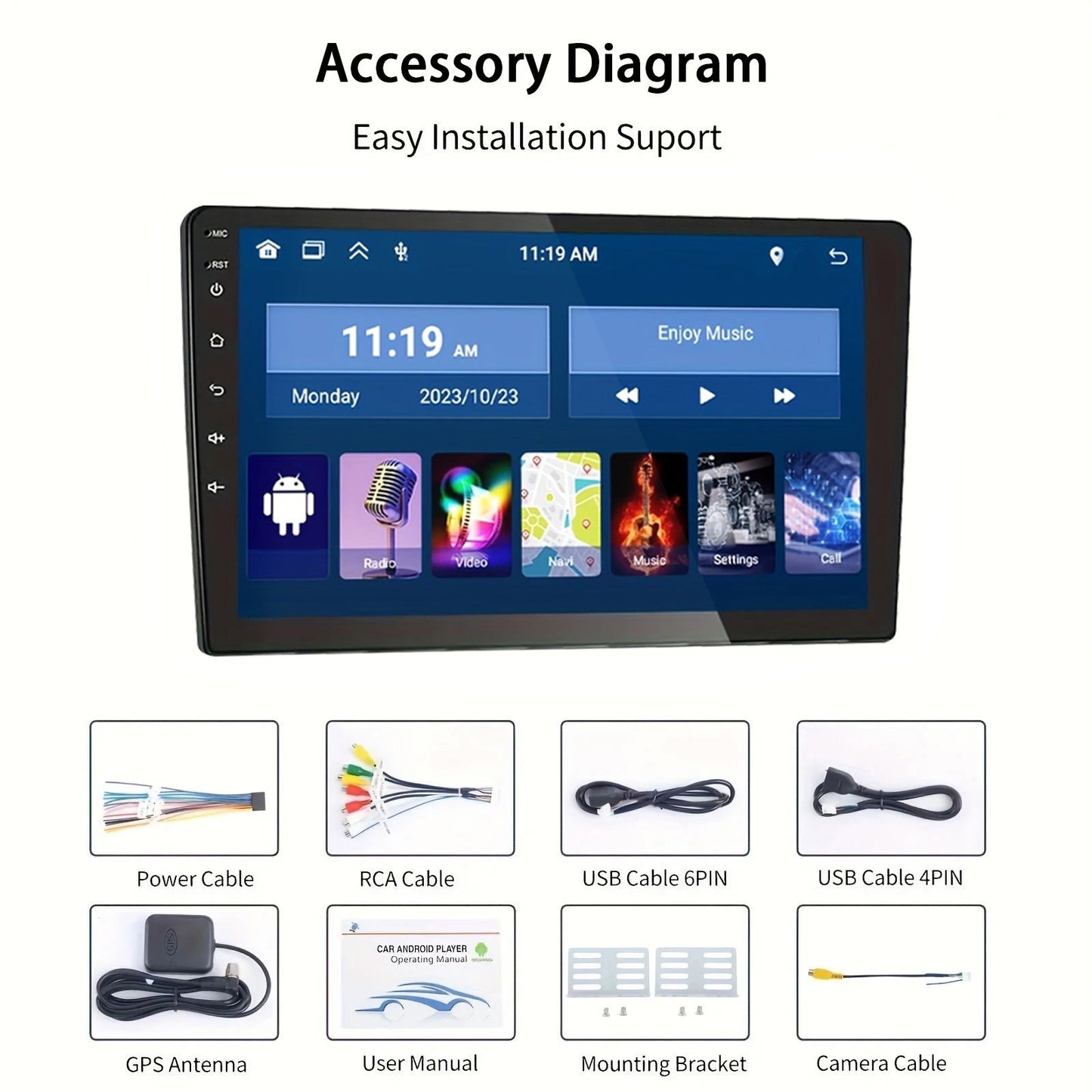 MTIJIEY 2+64G 10“ Android13 Rádio Automotivo Multimídia Vídeo Universal Estéreo Carplay gps Para Volkswagen Nissan Hyundai Kia toyota