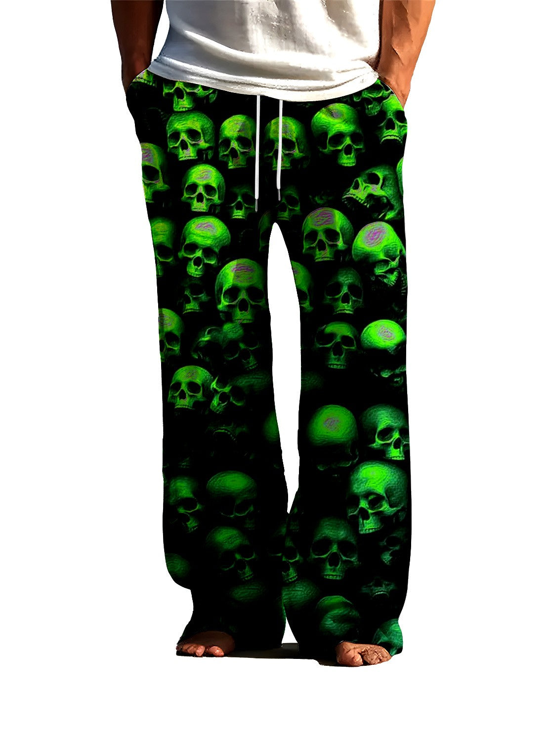 Bold Men's Skull 3D Printed Sleeper Pants Ice Silk Air Conditioning Home Skin friendly Sleeper Pants Can Be Wearing Externally