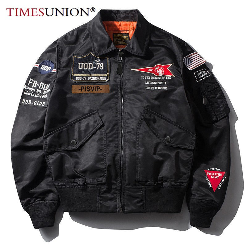 Spring Autumn Male Jackets Thin Army Green Motorcycle Ma-1 Aviator Pilot Air Men Bomber Jacket Embroidery Lapel All-Match