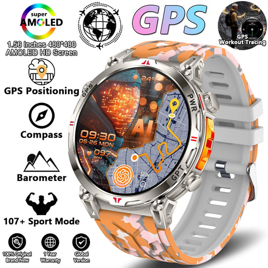 2026 Novo Smartwatch Esportivo Masculino para Áreas Externas com Voz Inteligente GPT GPS Integrado Bússola Barômetro Chamada Bluetooth Natação Impermeável