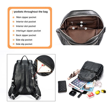 Zency Stylish Black White Genuine Leather Women Backpack A++ Quality Anti-theft Large Capacity Knapsack Travel Designer Rucksack