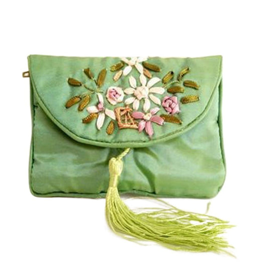 Retro Embroidered Flower Women Tassels Handbags Elegant Handmade Ethnic Style National Small Bag Card Storage Zipper Coin Purse