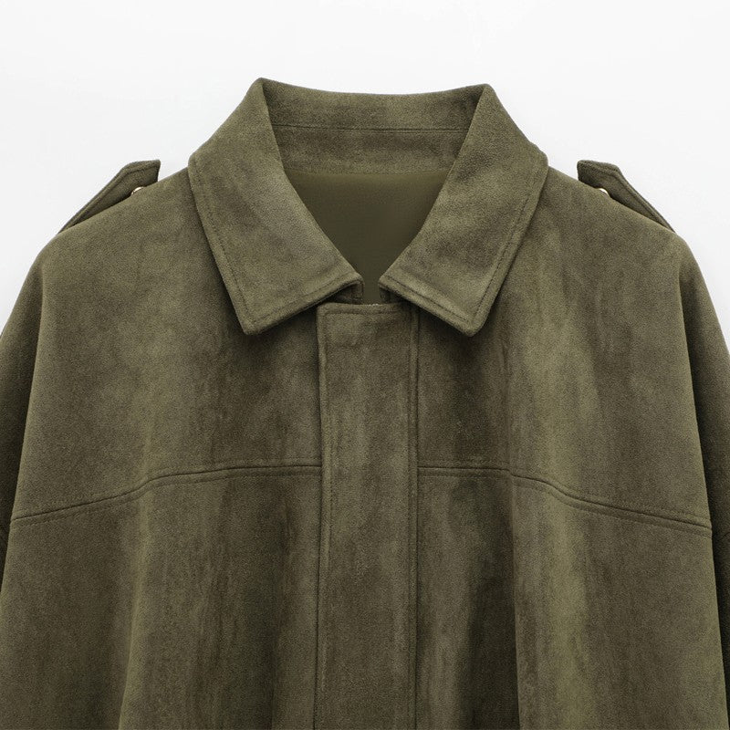 HXAO Women's Bomber Jacket Lapel Long Sleeve Zipper Suede Jacket Women 2025 High Street Cropped Racing Jackets Coats Outerwears