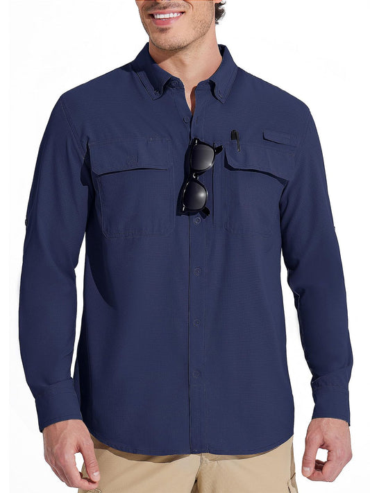 MAGCOMSEN Sun Protection Shirt Quick Dry Long Sleeve Mesh Breathable Shirt Multi Pockets Fishing Shirts Hiking Work Cargo Shirts