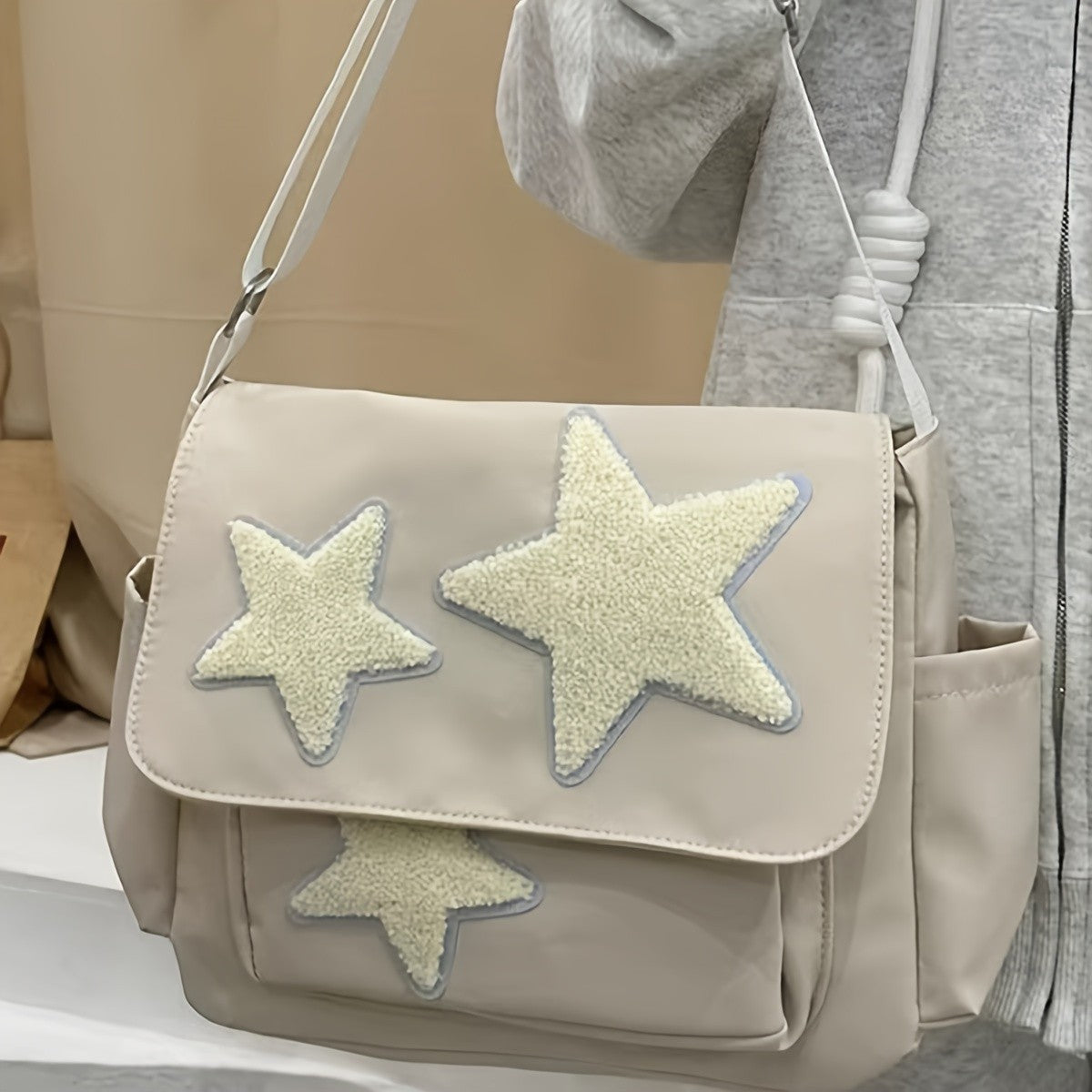 Cute Academic Star Print Shoulder Bag, Large Capacity Tote for Students, Casual Commuter Crossbody Purse, 1-Pack