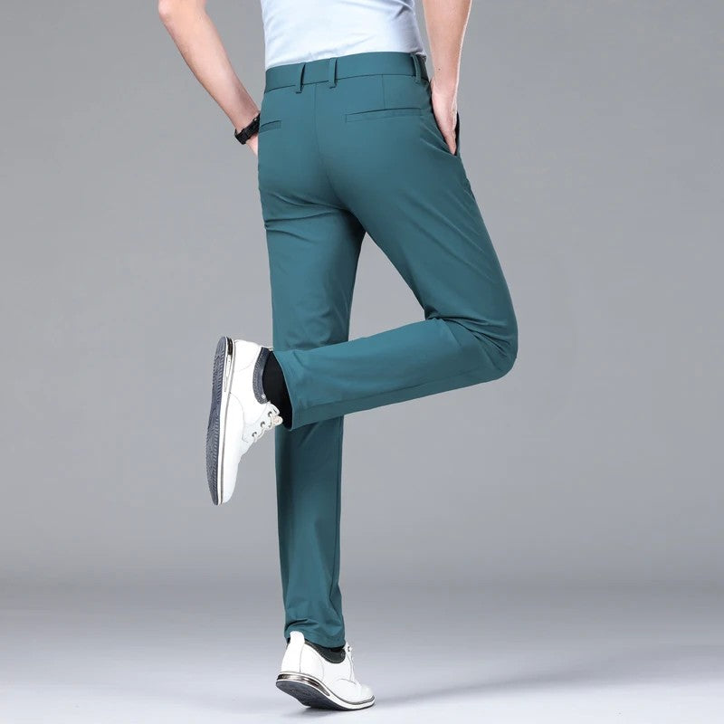 New Summer Men's Ice Silk High Stretch Business Suit Pants Male Army Green Blue Elastic Formal Office Straight Formal Trousers
