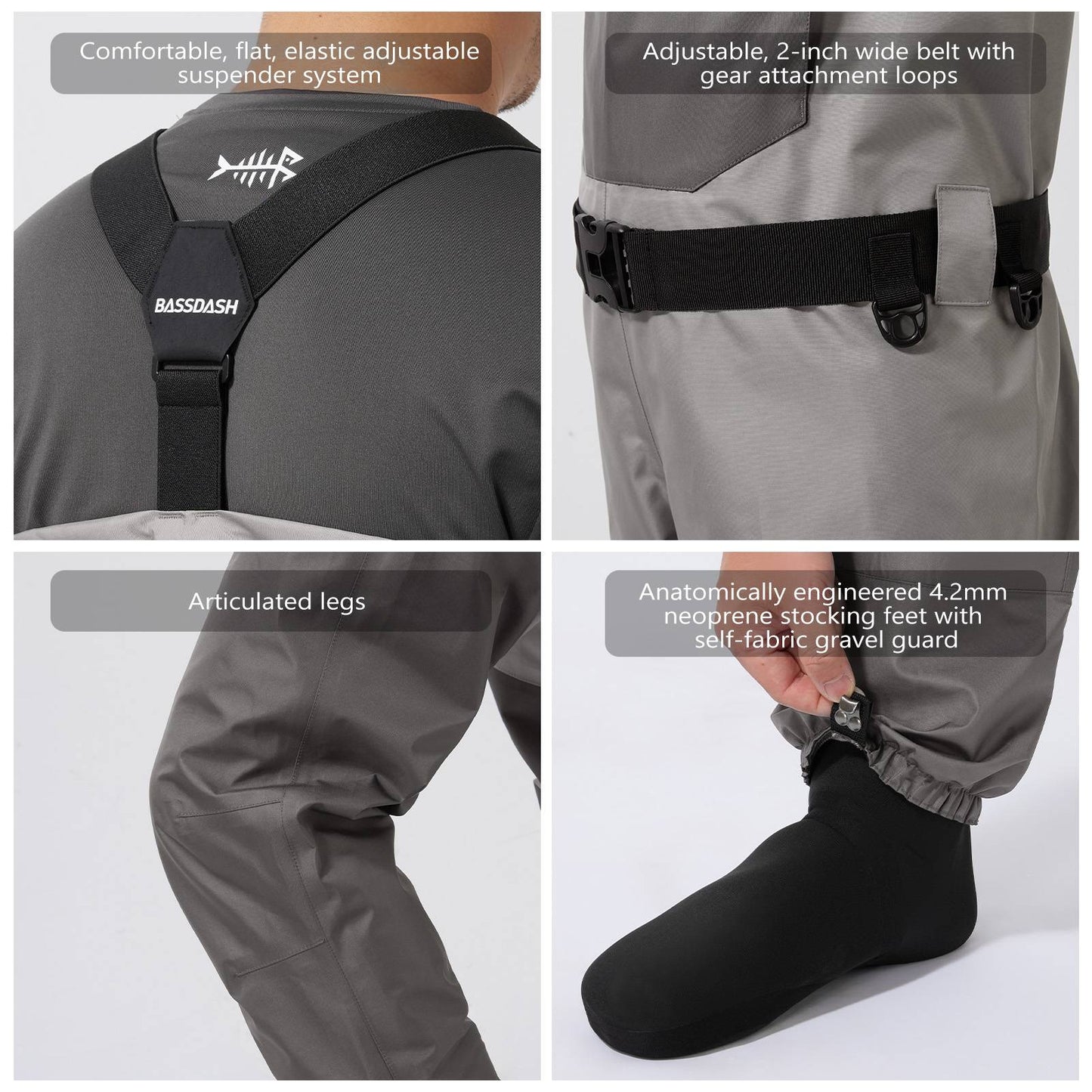 BASSDASH Macacão de Pesca Leve com Pé de Meia FW08 Macacão Respirável Masculino para Pesca com Mosca à Prova d'Água