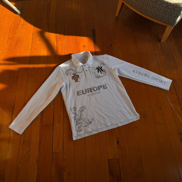 Retro Long Sleeve Polo Shirt Y2k Casual Loose Letter Pattern Embroidery T Shirts Street Sweatshirt Men Cotton Jersey Lapel Golf