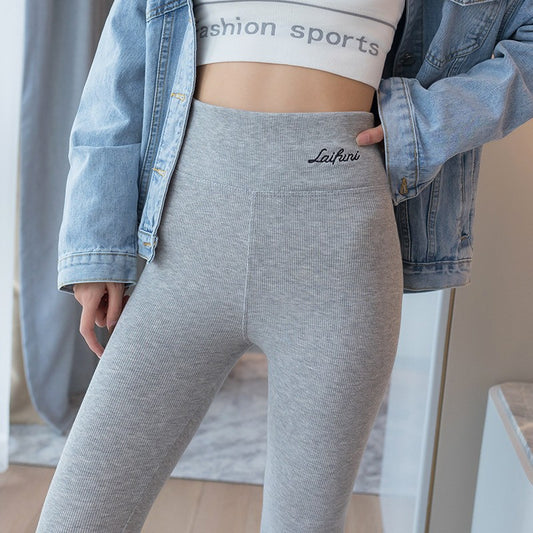 220g/350g Women High Waist Warm Thicken Tights Winter Embroidery Solid Casual Fleece Pants Comfortable Versatile Points Pants