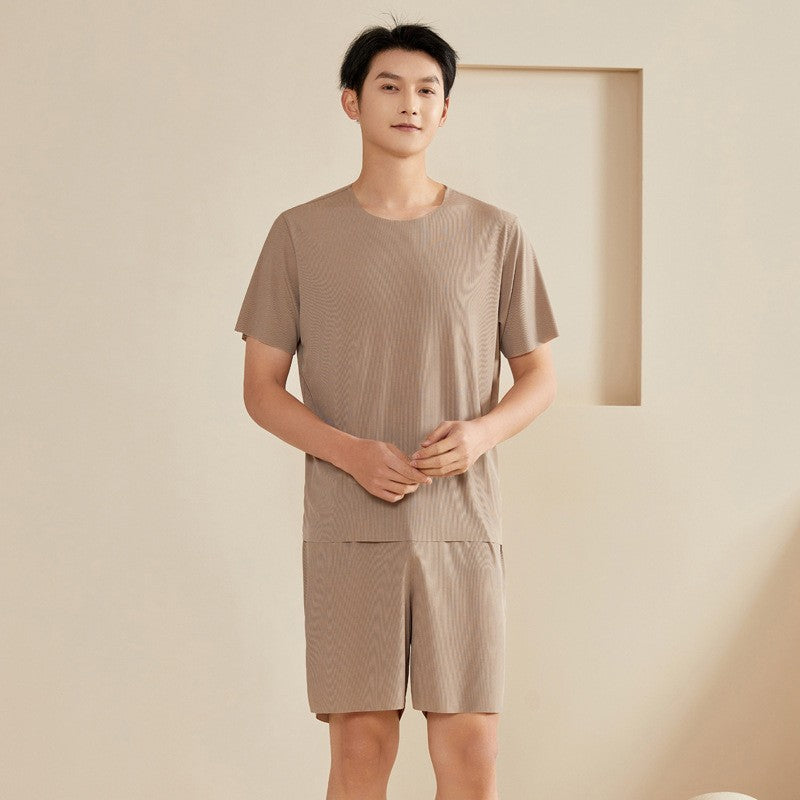 Super Thin Pajamas Suit Women Men Summer Ice Silk Cool Short-sleeved O-Neck Sleepwear Male Female Classic Simple Loungewear Suit