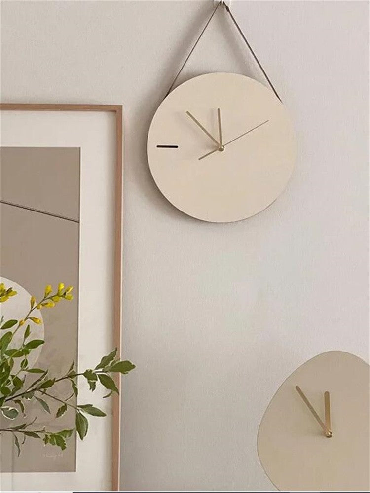 Korean style Wooden Wall Clock Minimalist Wood Silent Mute Clocks Bed Room Quartz Watch Furniture Hanging Ornaments Photo Prop