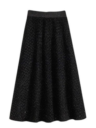 plus Size Women's High Waist A-Line Long Skirt Casual Versatile Glitter Wool Blend f Body Skirt for Full Figured Ladies