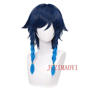 Genshin Impact Venti Cosplay Wig Unisex Blue Wig Cosplay Anime Cosplay Braid Wigs Heat Resistant Synthetic Wigs Halloween
