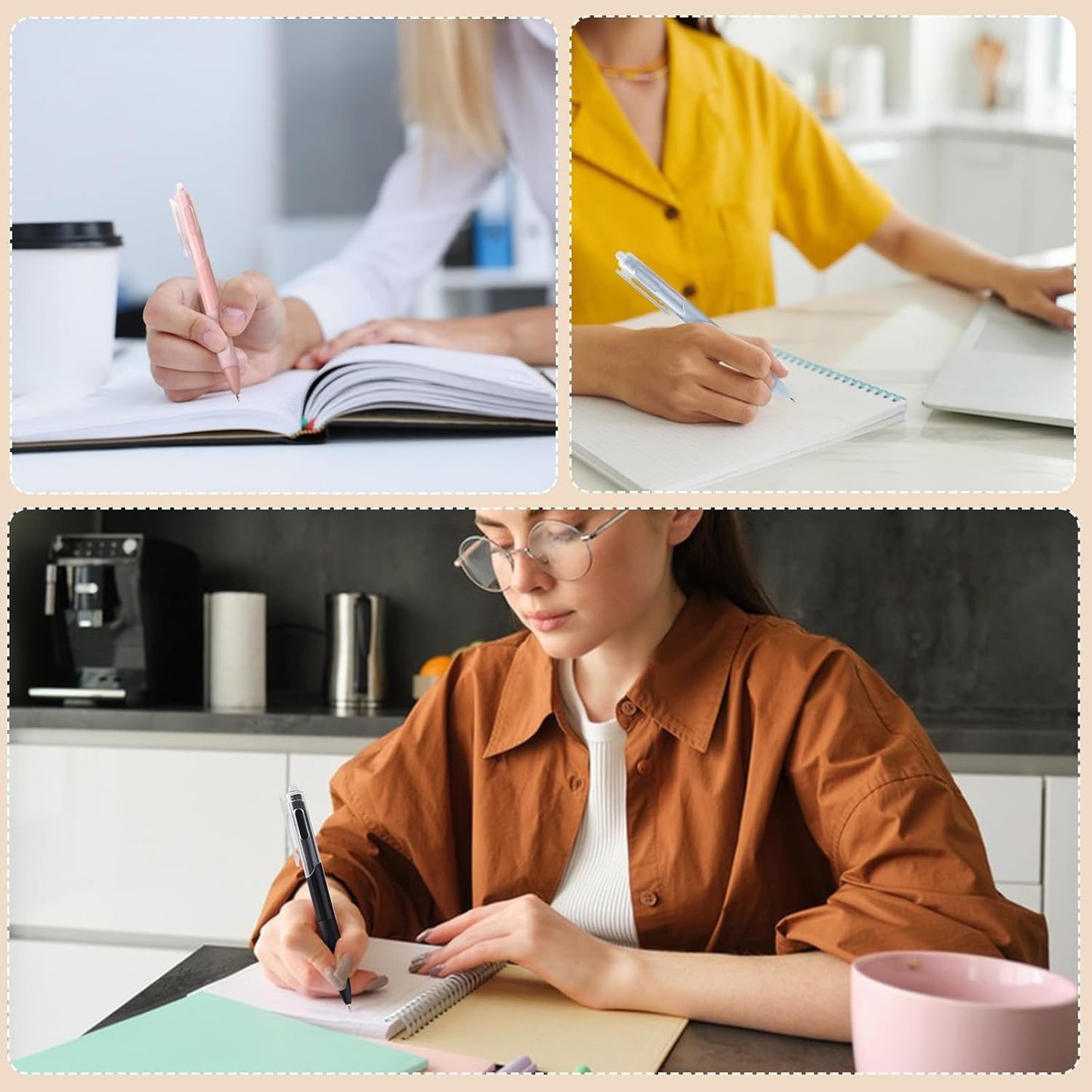 Canetas Gel Retráteis, Pacote com 5, Tinta Preta de Secagem Rápida 0,5mm, Canetas Esferográficas de Escrita Suave para Escola, Escritório e Material de Papelaria