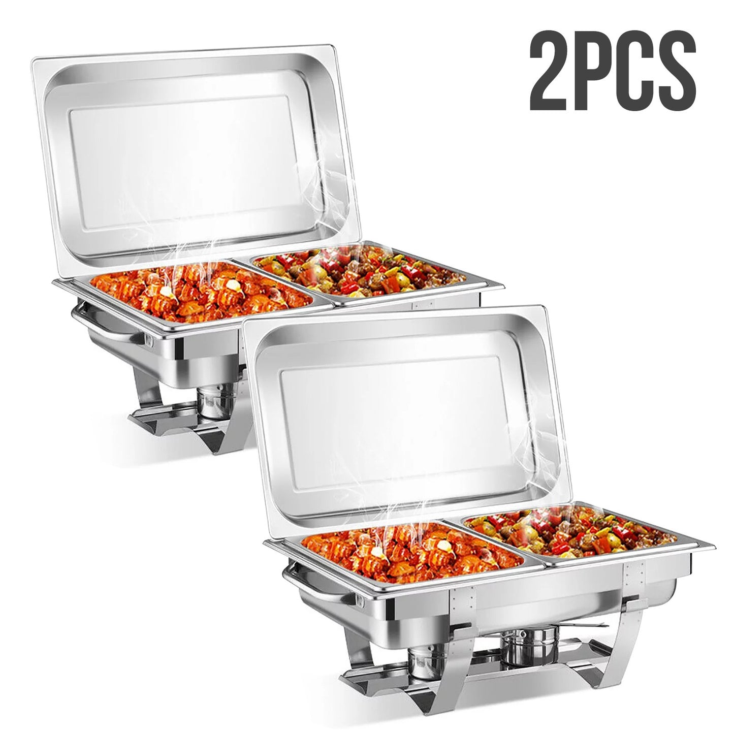 2 Packs Chafing Dish Buffet Set Stainless Steel 2 Grid8 Qt. Foldable Rectangular Warmer 2 Half Size Food Pans for Parties Even
