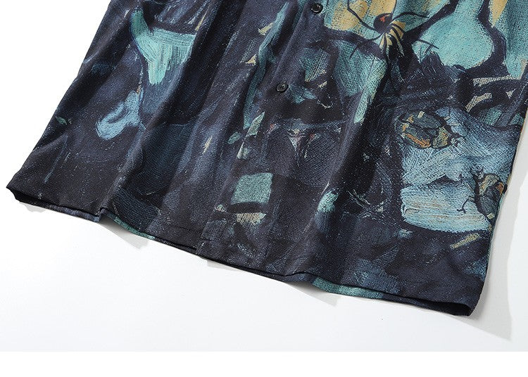 2025 Men Harajuku Hawaiian Shirt Hip Hop Streetwear Butterfly Painting Print Beach Shirt Summer Short Sleeve Aloha Shirt Casual