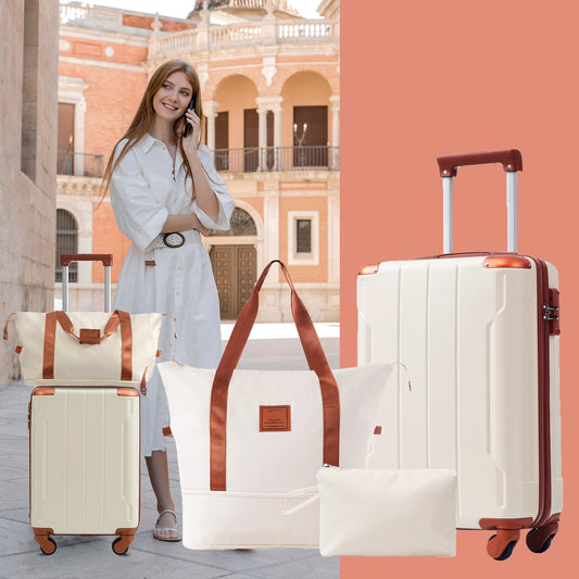 20 Inch Luggage Fashion Trolley Suitcase Spinner with 1Duffel Bag & 1Toiletry Bag for Weekend & Long-distance Trip Boarding Case