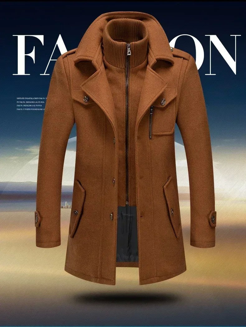 Fashion Middle Long Jacket Male Double Collar Zipper Coat Windbreak Woolen Overcoat Autumn Winter Wool Trench Coats