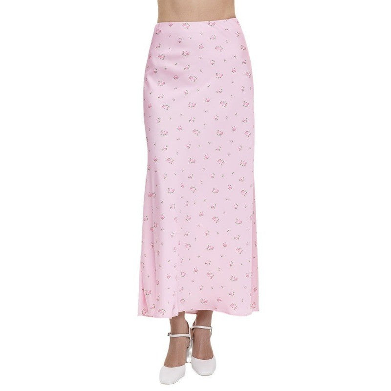 Summer Printed Fashion Long Skirt for Women High Waist Contrast Patchwork Slim E