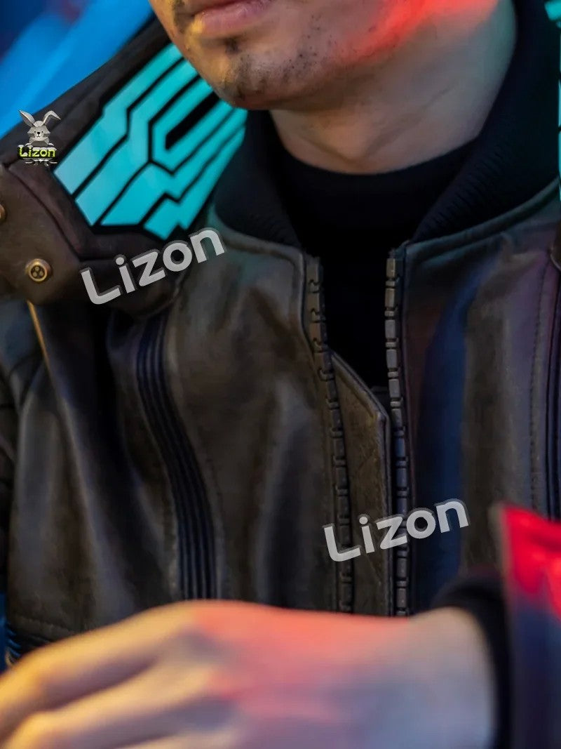Punk 2077 Leather Jacket LED Collar V Cosplay Costumes for Man Women