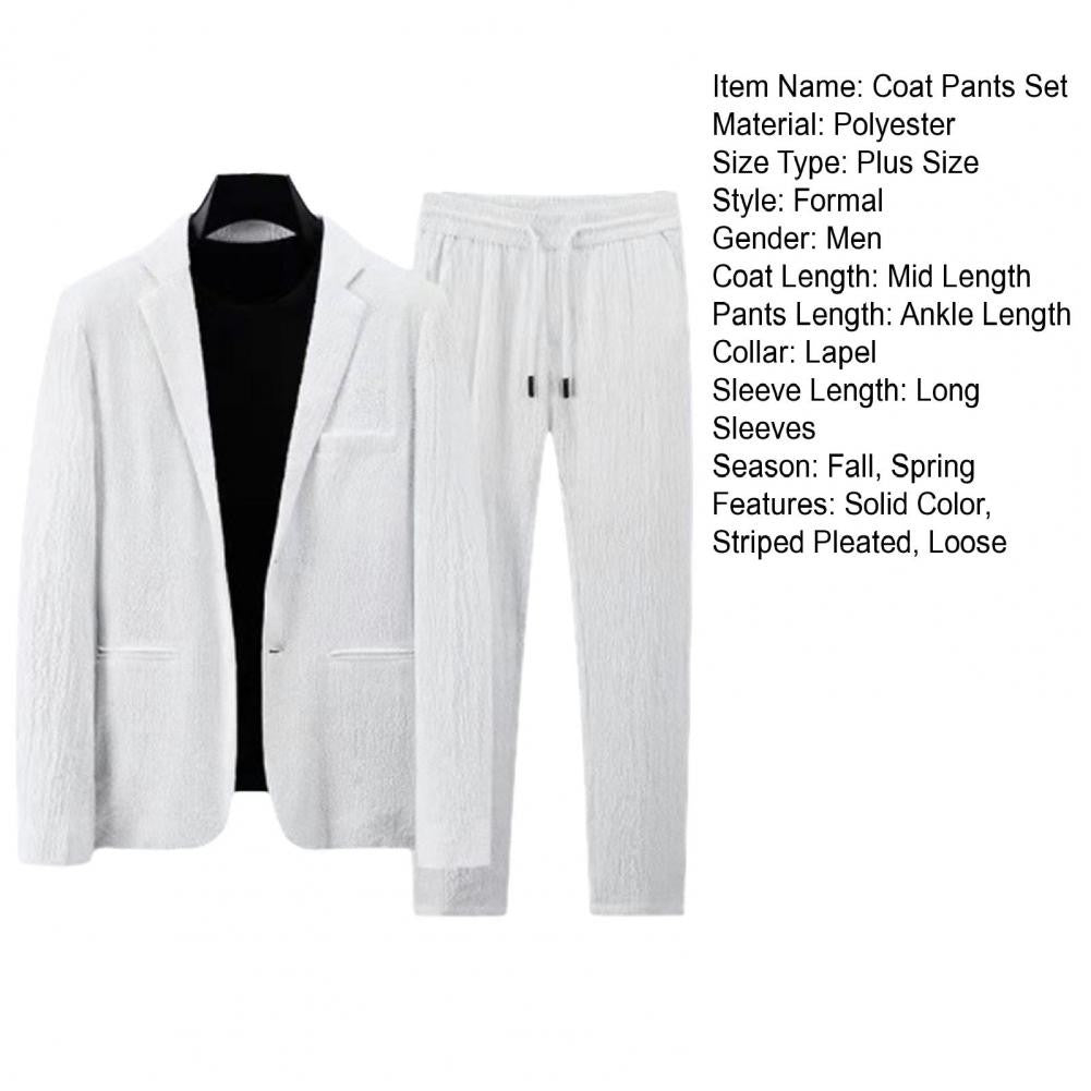Men Two piece Suit Striped Pleated Men Pants Set Pleated Drawstring Loose Lapel Pockets Thin Formal Business Men Set