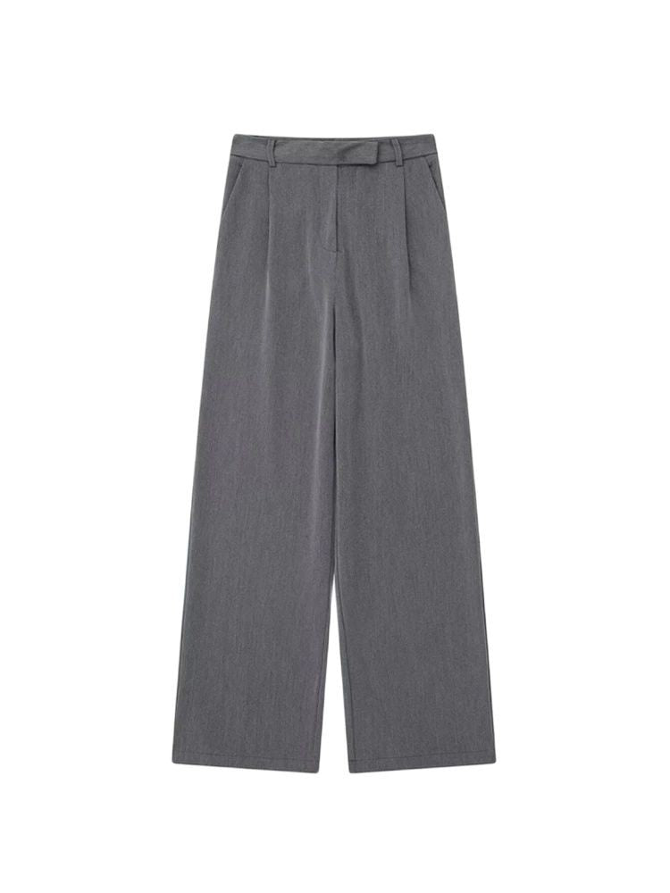 TRZA Women Fashion With Darts Front Pockets Wide Leg Pants Vintage High Waist Zi