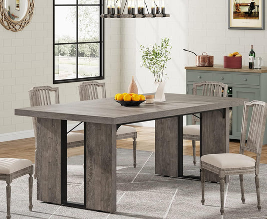 71" Large Dining Table for 6 to 8 People, Rustic Farmhouse Style Dinner Table, Rectangular Dining Table for Kitchen,