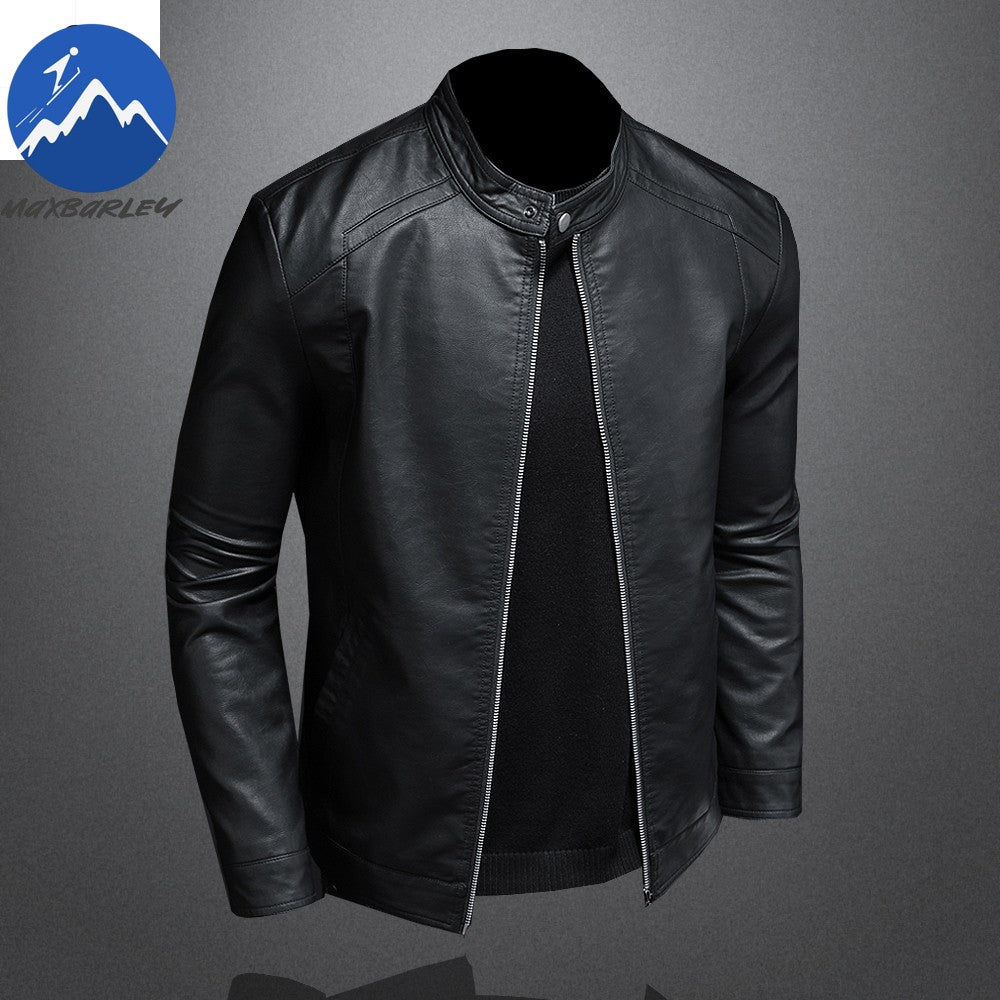 Spring Autumn Leather Jacket Men Stand Collar Slim Pu Leather Jacket Fashion Motorcycle Causal Coat Mens Moto Biker Leather Coat