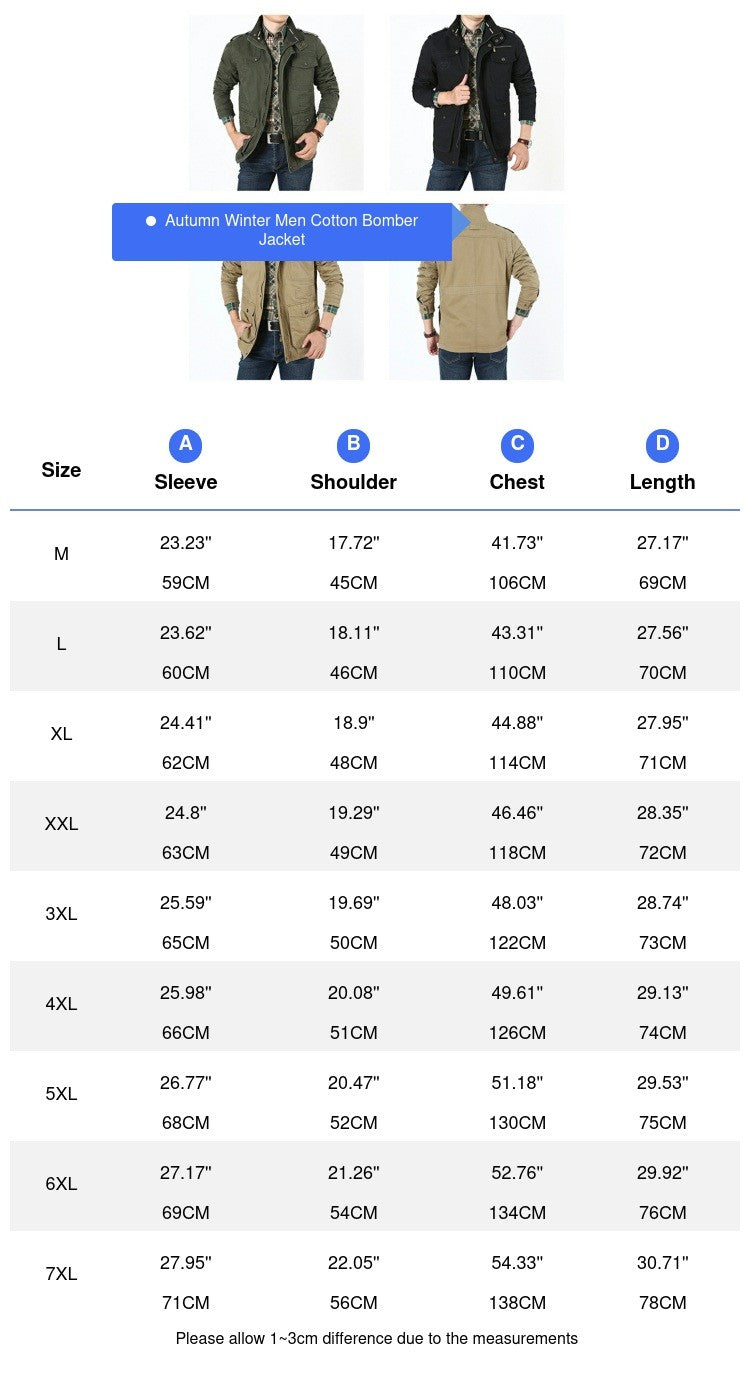Autumn Men's Military Jacket Casual Man Stand Collar Cotton Business Coats Men Multi-pocket Windbreaker Jackets Clothing 7XL