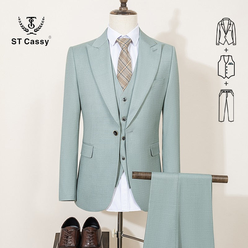 ST Cassy High Quality Men's Suit Summer thin Green Slim Fit Formal Business Office Men's Suits?jacket+Vest+Pants?