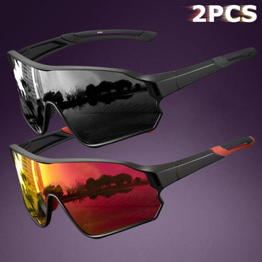2 Pack Unisex Sports Sunglasses for Cycling, Fishing, Driving, Hiking - UV400 Protection Outdoor Eyewear