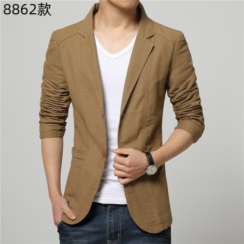 Cotton Business Casual Men Blazer Fashion Trend Slim Fit Solid Color Jacket Large Size M-6XL Khaki Black Brown Suit Coat