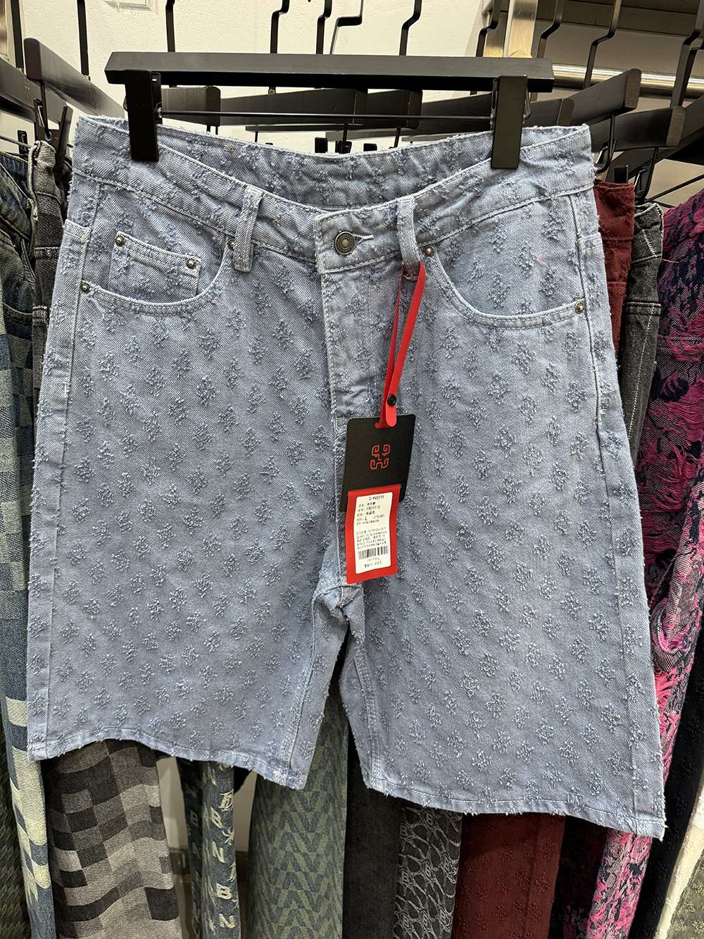 New Summer Men Distressed Short Jeans Vintage Jacquard Straight Leg Men's Denim Shorts Pants