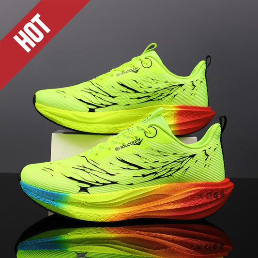 Fluorescence Running Shoes Carbon Board Marathon Men Sports Lightweight Women's Comfortable Athletic Nonskid Sneakers Casual