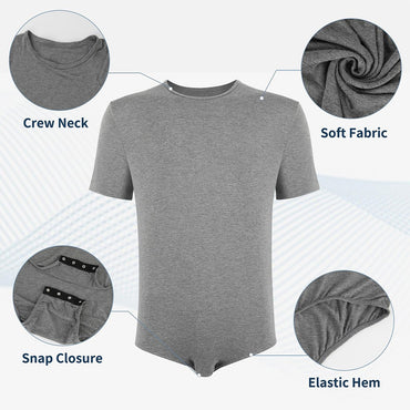 Men Short Sleeve Bodysuit Press Botton Crotch Shirt Pajamas Bodysuit Undershirts Leotard Top