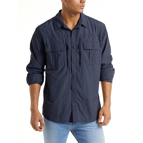 TACVASEN Summer Cargo Shirts Men's Mesh Breathable Long Sleeve Multi-Pockets Work Shirts Quick Dry Hiking Fishing Shirt Outdoor