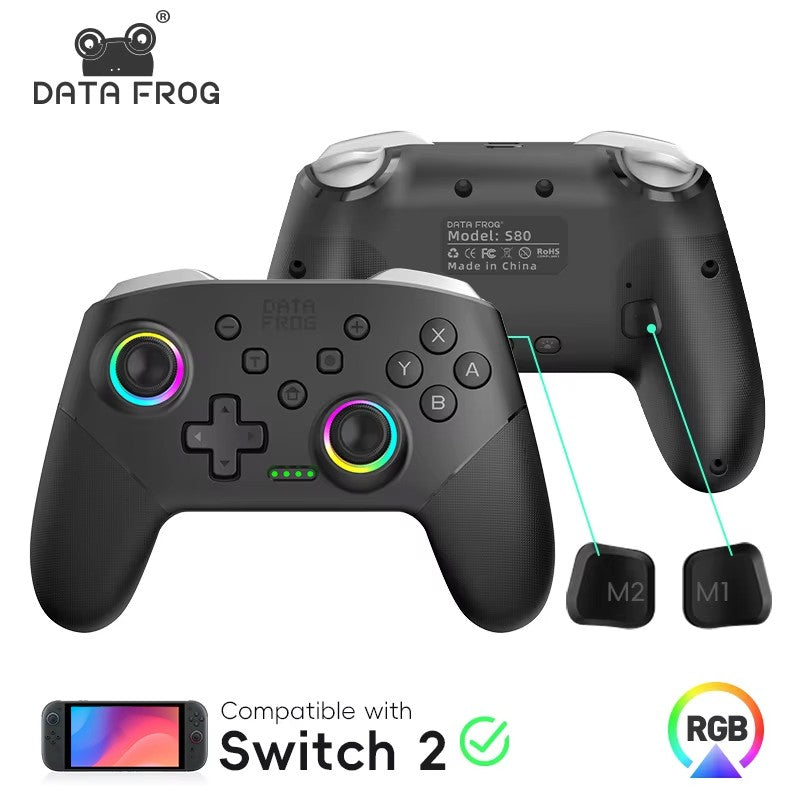 Data Frog Wireless Controller For Switch OLED/LITE/PC Console Pro Gamepad with Programmable Turbo Function RGB Light